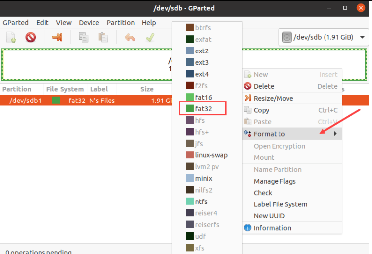 Format USB Using the GParted Tool 